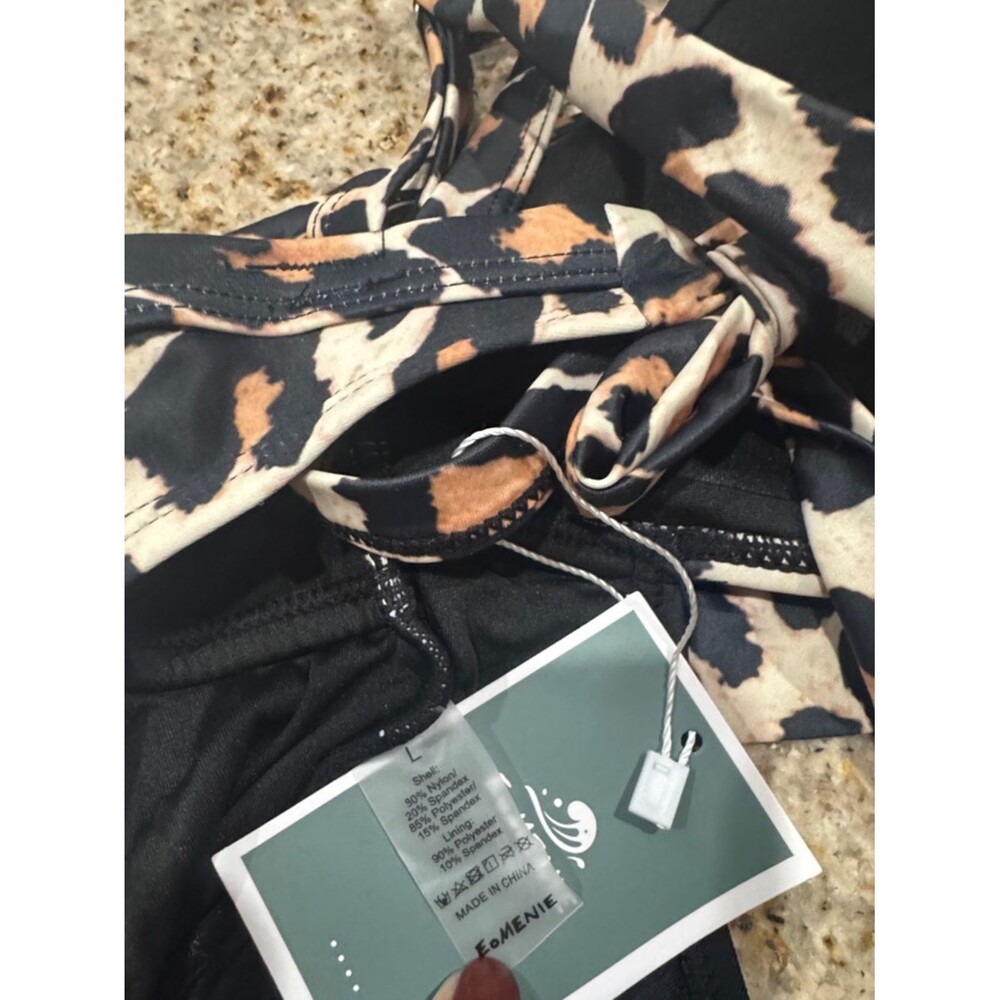 Eomenie One Piece Swimsuit Tummy Control Cutout High Waisted Black Leopard L NWT - Picture 6 of 12